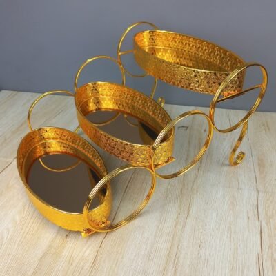 royal tier gold metal serving tray stand