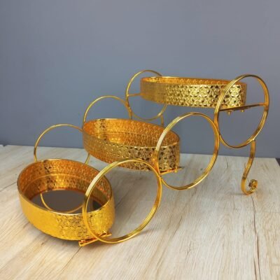 royal tier gold metal serving tray stand