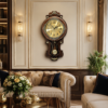 premium royal vintage wooden wall clock with moving pendulum