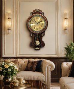 premium royal vintage wooden wall clock with moving pendulum