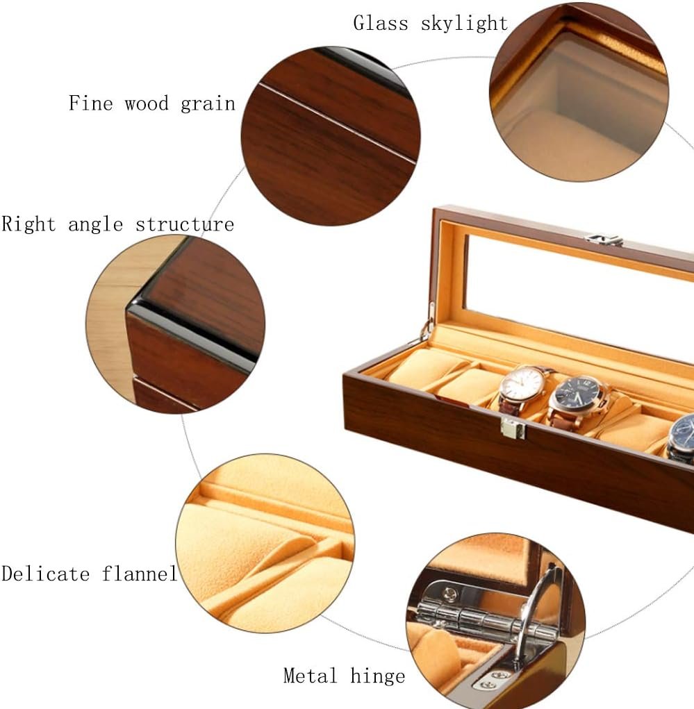 premium glossy finish 6 compartment wooden watch box with glass top premium glossy finish 6 compartment wooden watch box with glass top
