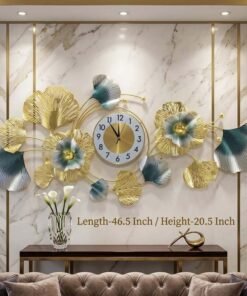 Mega Shop luxury ginkgo leaf metal wall art clock