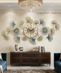 Mega Shop luxury ginkgo leaf & floral metal wall clock