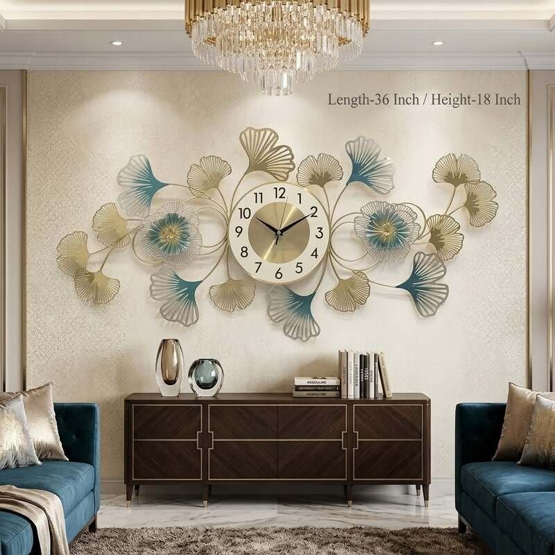 luxury ginkgo leaf & floral metal wall clock luxury ginkgo leaf & floral metal wall clock