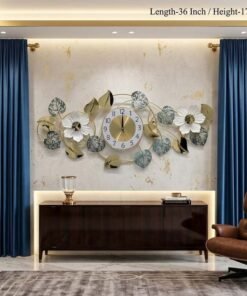 Mega Shop luxury white floral & monstera leaf metal wall clock