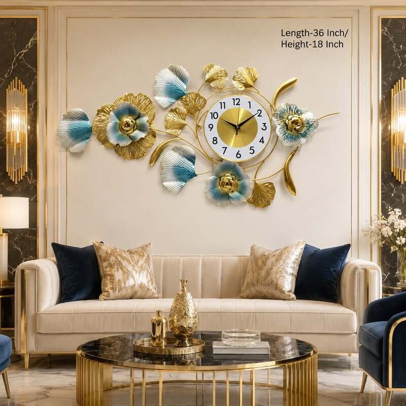 luxury rose & ginkgo leaf metal wall clock luxury rose & ginkgo leaf metal wall clock
