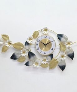 luxury metal leaf and floral design decorative wall clock