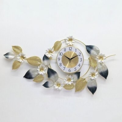luxury metal leaf and floral design decorative wall clock