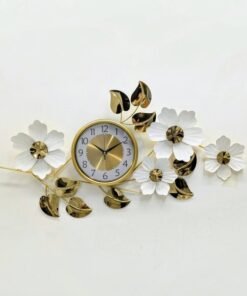 luxury floral metal wall art clock premium white & gold edition