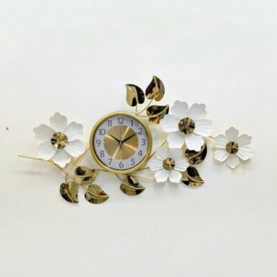Luxury Floral Metal Wall Art Clock Premium White & Gold Edition luxury floral metal wall art clock premium white & gold edition