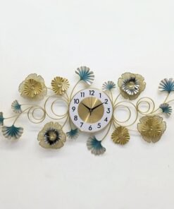 luxury ginkgo leaf and floral burst metal decorative wall clock