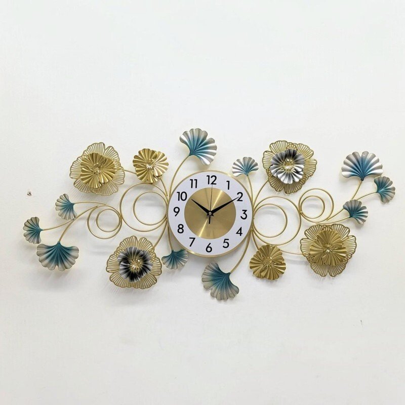 luxury ginkgo leaf and floral burst metal decorative wall clock luxury ginkgo leaf and floral burst metal decorative wall clock