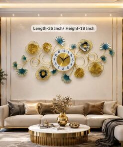 Mega Shop luxury ginkgo leaf and floral burst metal decorative wall clock