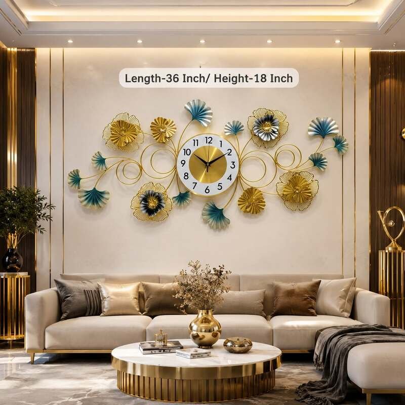 luxury ginkgo leaf and floral burst metal decorative wall clock luxury ginkgo leaf and floral burst metal decorative wall clock