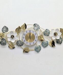 luxury white floral & monstera leaf metal wall clock