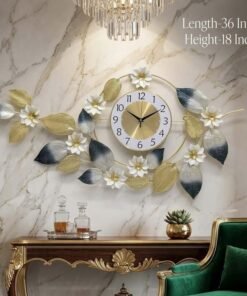 Mega Shop luxury metal leaf and floral design decorative wall clock