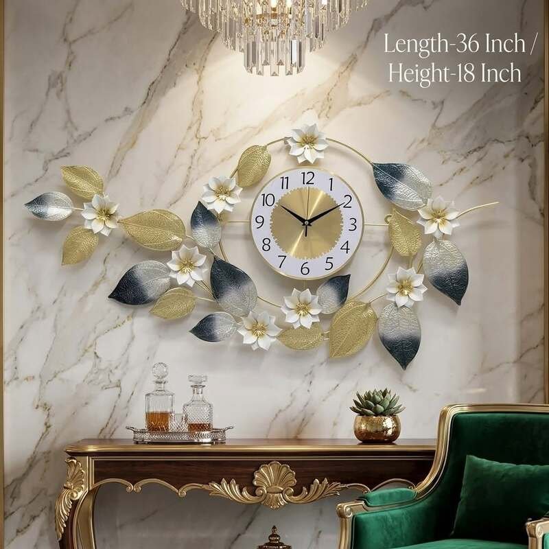 luxury metal leaf and floral design decorative wall clock luxury metal leaf and floral design decorative wall clock