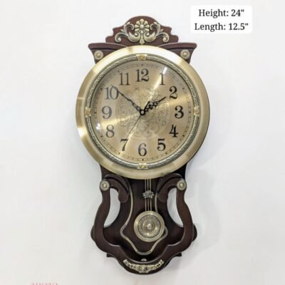luxury vintage pendulum wall clock antique gold & royal wooden finish
