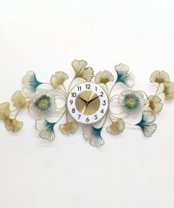 luxury ginkgo leaf & floral metal wall clock