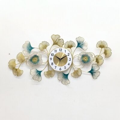 Luxury Ginkgo Leaf and Floral Metal Wall Clock luxury ginkgo leaf & floral metal wall clock