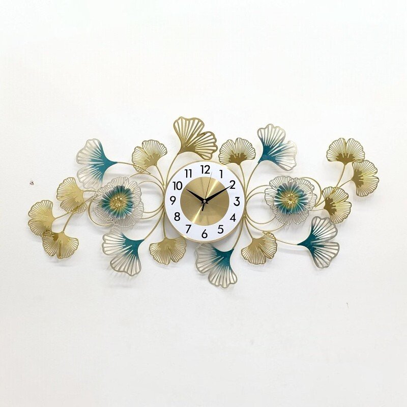 luxury ginkgo leaf & floral metal wall clock luxury ginkgo leaf & floral metal wall clock