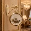 Luxury Vintage Gold Hanging Station Wall Clock with White Dial and Bird Motif luxury vintage gold hanging station wall clock with white dial and bird motif