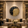 luxury dual texture gold glitter & glossy black wall clock
