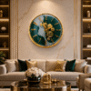 Emerald Jade Wave Luxury Skeleton Wall Clock Animated Gold Gears emerald jade wave luxury skeleton wall clock animated gold gears
