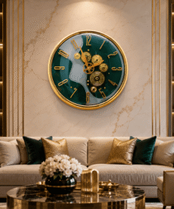 Mega Shop emerald jade wave luxury skeleton wall clock animated gold gears