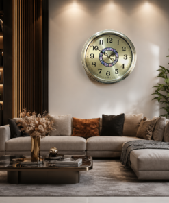 Mega Shop gold metal wall clock with decorative mosaic inlay