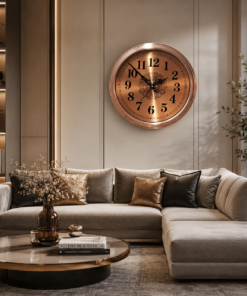 Mega Shop gold metal wall clock with decorative mosaic inlay