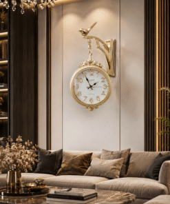 double sided golden wall clock with bird bracket vintage inspired station clock with silent sweep movement