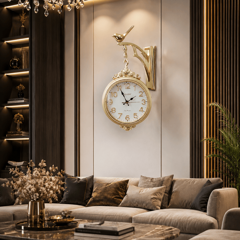 double sided golden wall clock with bird bracket vintage inspired station clock with silent sweep movement double sided golden wall clock with bird bracket vintage inspired station clock with silent sweep movement
