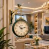 Luxury Double Sided Emerald Green and Gold Wall Clock with Bird Bracket luxury double sided emerald green and gold wall clock with bird bracket