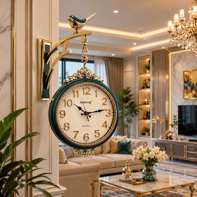luxury double sided emerald green and gold wall clock with bird bracket luxury double sided emerald green and gold wall clock with bird bracket