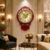 vintage maroon & gold wall clock – elegant traditional frame timepiece with silent sweep movement for living room and home decor