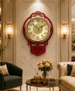 vintage maroon & gold wall clock – elegant traditional frame timepiece with silent sweep movement for living room and home decor