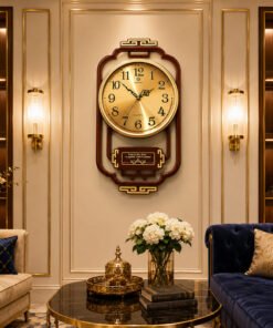 vintage wooden brown and gold wall clock traditional lattice frame timepiece with motivational quote plate for living room