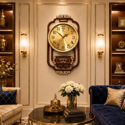 Vintage Wooden Brown and Gold Wall Clock Traditional Lattice Frame Timepiece with Motivational Quote Plate for Living Room vintage wooden brown and gold wall clock traditional lattice frame timepiece with motivational quote plate for living room