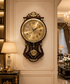 luxury vintage pendulum wall clock antique wooden & gold finish