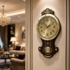 premium royal pendulum wall clock antique brass & wooden finish