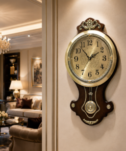Mega Shop premium royal pendulum wall clock antique brass & wooden finish