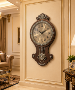 Mega Shop pendulum wall clock royal vintage antique wooden and golden finish