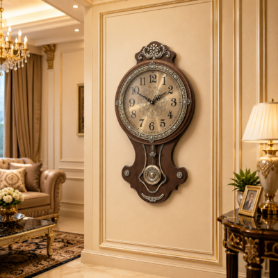 Pendulum Wall Clock Royal Vintage Antique Wooden and Golden Finish pendulum wall clock royal vintage antique wooden and golden finish
