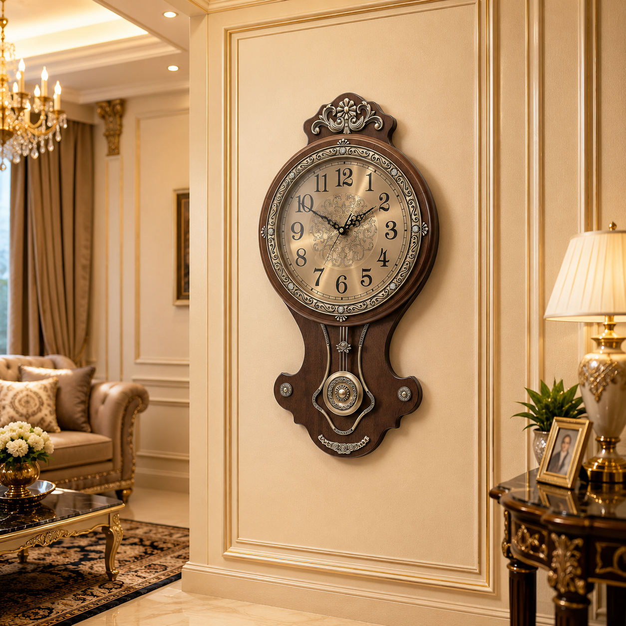 pendulum wall clock royal vintage antique wooden and golden finish pendulum wall clock royal vintage antique wooden and golden finish
