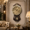 luxury vintage pendulum wall clock antique gold & royal wooden finish