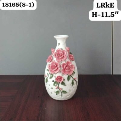 elegant white ceramic openwork vase with 3d pink roses