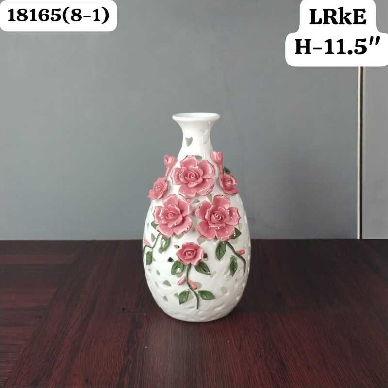 elegant white ceramic openwork vase with 3d pink roses elegant white ceramic openwork vase with 3d pink roses