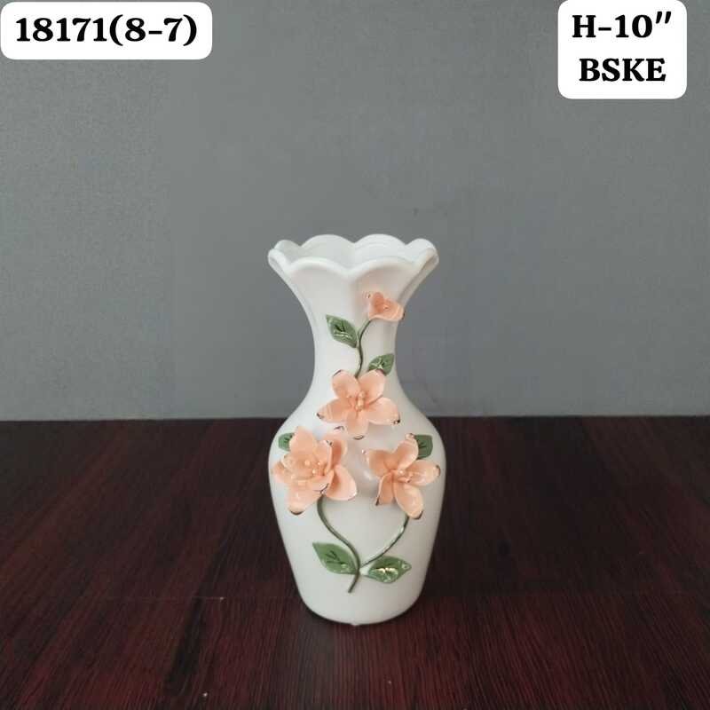 elegant white ceramic flower vase with 3d peach floral embossment elegant white ceramic flower vase with 3d peach floral embossment