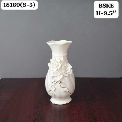 Elegant White Ceramic Flower Vase with 3D Floral Relief elegant white ceramic flower vase with 3d floral relief